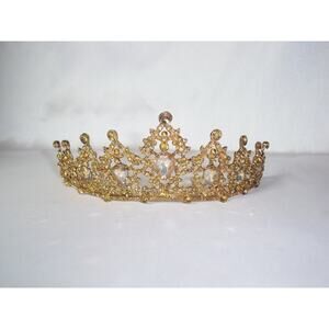 Gold rhinestone tiara, bridal tiara, princess birthday prom gold tiara crown